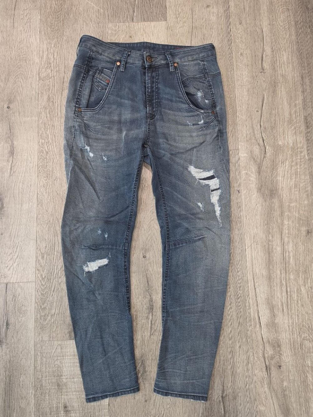 Diesel Fayza Denim Sweatpants Distressed Style Size 25 Med Wash Blue Relaxed Fit